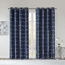 JLA Home Intelligent Design Raina Total Blackout Metallic Print Grommet Top Single Window Curtain Panel Thermal Insulated Light Blocking Drape for Bedroom Living Room and Dorm 1 Piece, 50x84, Navy/Silver