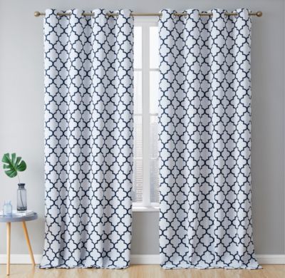 THD Royal Lattice Decorative Blackout Thermal Privacy Room Darkening Grommet Window Drapes Curtain Panels for Bedroom - Set of 2