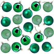 Juvale 48-Pack Mini Christmas Tree Ornaments - Green Shatterproof Small Christmas Balls Decoration, Assorted 3-Finish Shiny, Matte, Glitter, Hanging Plastic Bauble Holiday Decor, 1.5 Inches