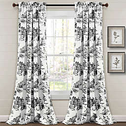 French Country Toile Light Filtering Window Curtain Panels White/Charcoal 52X95+2 Set