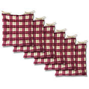Sweet Home Collection Tufted Chair Pad Cushion 16" x 16" Indoor/Outdoor Cushion with Ties, Buffalo Check Burgundy, 6 Pack