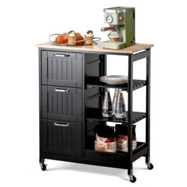 Slickblue Rolling Kitchen Island Utility Storage Cart with 3 Large Drawers-Black. View a larger version of this product image.