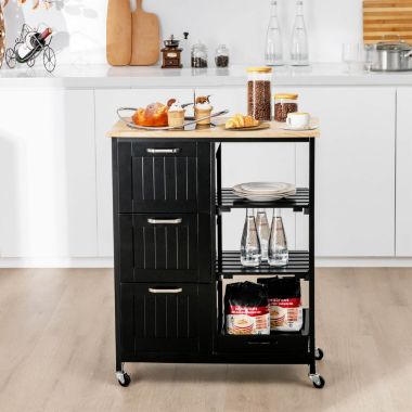 Slickblue Rolling Kitchen Island Utility Storage Cart with 3 Large Drawers-Black. View a larger version of this product image.