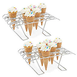 Stock Preferred Ice Cream Cone Holder Stands in 2-Pieces 10.8''x 7.9''x 3.5'' Silver