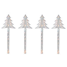 Northlight 4ct Lighted Christmas Tree Pathway Marker with Lawn Stakes White Wire - Clear Lights