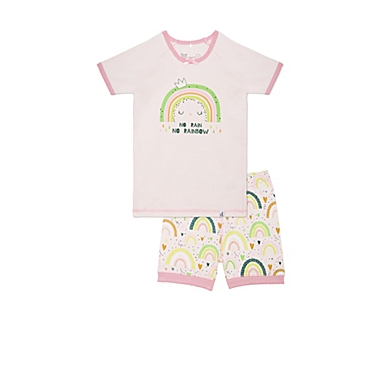 Deux par Deux Organic Cotton Two Piece Pajama Set Light Pink Rainbow Print. View a larger version of this product image.