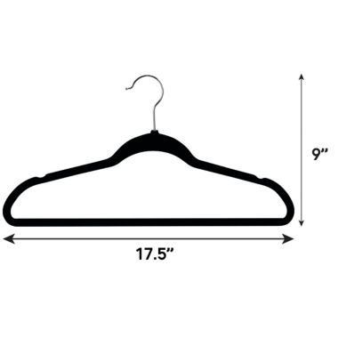 Elama 100 Piece Set of Velvet Slim Profile Heavy Duty Felt Hangers with Stainless Steel Swivel Hooks in Black. View a larger version of this product image.