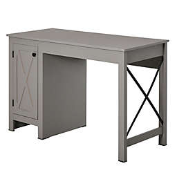 HOMCOM Home Office Writing Desk with Lower Storage Cabinet and X Bar Metal Frame, Grey