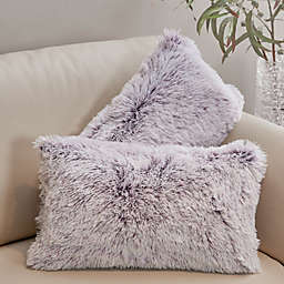 Cheer Collection  Shaggy Long Hair Throw Pillows - Super Soft and Plush Faux Fur Lumbar Accent Pillows - 12 x 20 - Set of 2 - Purple
