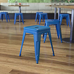 Emma + Oliver 18 Inch Table Height Indoor Stackable Metal Dining Stool in Royal Blue-Set of 4
