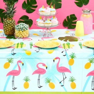 Blue Panda 3 Pack Flamingo Tablecloth, Tropical Hawaiian Party Supplies, Pineapple Birthday Decorations (54 x 108 In). View a larger version of this product image.