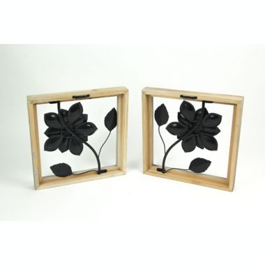 Things2Die4 2 Piece Sculpted Metal Flowers Wall Hanging Set With Wooden Frames. View a larger version of this product image.