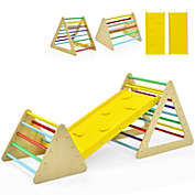 Slickblue 3 in 1 Kids Climbing Ladder Set 2 Triangle Climbers with Ramp for Sliding