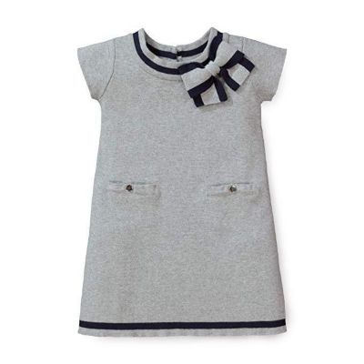 Hope & Henry Girls&#39; Milano Tipped Sweater Dress (Gray Heather with Navy, 4)