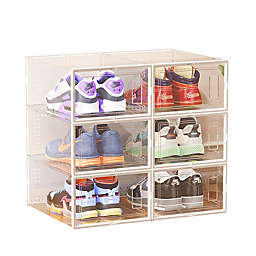 Kitcheniva White frame Foldable Shoe Storage Box Stackable Clear 6 pcs