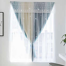 Stock Preferred Star Window Double Lace Layer Blackout Curtains in 52.76x62.99inch Dark Blue Beige