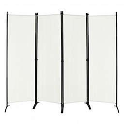 Costway 4-Panel  Room Divider with Steel Frame-White