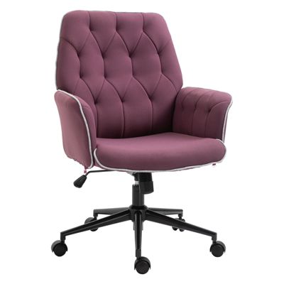 Vinsetto Modern Mid-Back Tufted Velvet Fabric Home Office Desk Chair with Adjustable Height, Swivel Adjustable Task Chair with Padded Armrests, Purple