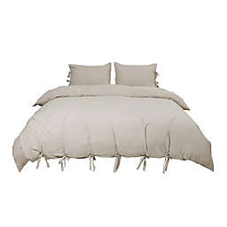 PiccoCasa Washed Cotton Comforter Bedding Set, Queen Tan