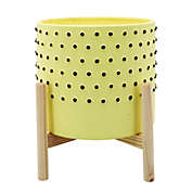 Kingston Living 10" Yellow Ceramic Polka Dotted Planter with Stand