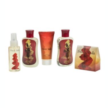 Freida and Joe French Vanilla Fragrance Spa & Skin Care Gift Set in Natural Wood Curio. View a larger version of this product image.