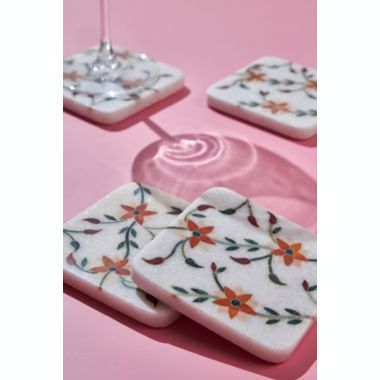 GAURI KOHLI Spring Blossom Marble Coasters, Set of 4. View a larger version of this product image.