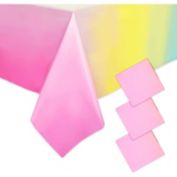 Sparkle and Bash Ombre Plastic Tablecloths for Parties, Rainbow Table Cover (54 x 108 in, 3 Pack)
