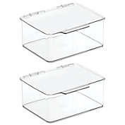 mDesign Stackable Countertop Storage Organizer Box with Lid, 2 Pack