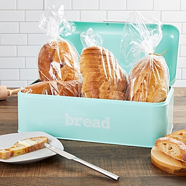 Juvale Bread Box for Kitchen Countertop, Large Bread Bin for Baked Goods (Turquoise, Stainless Steel, 17 x 9 x 6.5 inches). View a larger version of this product image.