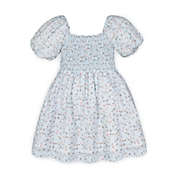 Hope & Henry Girls&#39; Smocked Bubble Sleeve Dress (Pale Blue Vintage Floral, 18-24 Months)