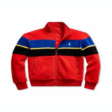 Ralph Lauren Little Boy's Striped Fleece Jacket Red Size 6. View a larger version of this product image.