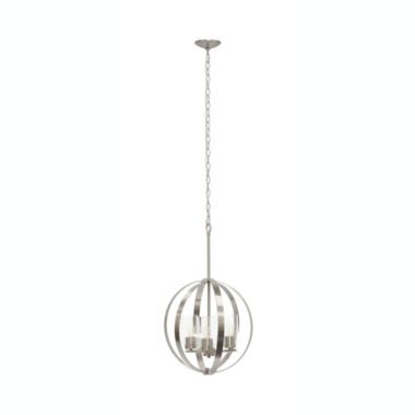 Lalia Home 3-Light 18" Adjustable Industrial Globe Hanging Metal And Clear Glass Ceiling Pendant, Brushed Nickel. View a larger version of this product image.