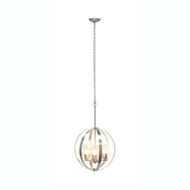 Lalia Home 3-Light 18" Adjustable Industrial Globe Hanging Metal And Clear Glass Ceiling Pendant, Brushed Nickel. View a larger version of this product image.