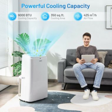 Slickblue 9000BTU 3-in-1 Portable Air Conditioner with Remote-White. View a larger version of this product image.