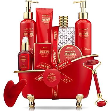 Luxe 11pc Red Rose Bath and Body Set with Perfume, Jade Roller, Gua Sha & More. View a larger version of this product image.