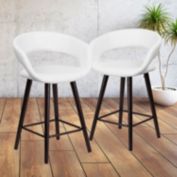 Flash Furniture 2 Pk. Brynn Series 24'' High Contemporary Cappuccino Wood Counter Height Stool in White Vinyl