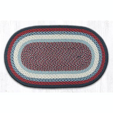 Earth Rugs C-15 Blue / Burgundy Oval Braided Rug 27 x 45 inch. View a larger version of this product image.