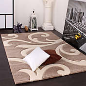 Paco Home Area Rug Modern swirls Pattern with Contour Cut in Brown Beige