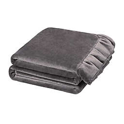 PiccoCasa Flannel Fleece Blanket Throw Size Grey - Luxury Sofa Throws and Blankets with Ruffle Trim - Lightweight Plush Microfiber Solid Decor Softative Blanket for Couch,Bed, Chair, 50