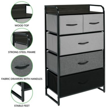 mDesign Tall Dresser Storage Chest, 5 Fabric Drawers. View a larger version of this product image.