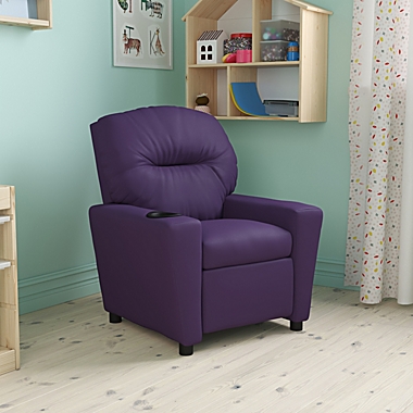 Flash Furniture Chandler Contemporary Purple Vinyl Kids Recliner with Cup Holder. View a larger version of this product image.