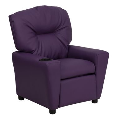 Flash Furniture Chandler Contemporary Purple Vinyl Kids Recliner with Cup Holder. View a larger version of this product image.