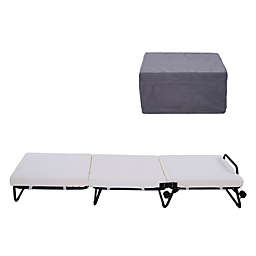 HOMCOM Portable Folding Bed, Single Guest Bed Convertible Sleeper Ottoman with Wheels, Mattress for Bedroom & Office, Grey