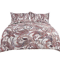 PiccoCasa Comfortable 3-Piece Luxury Paisley Floral Comforter Bedding Set Down Alternative Comforter Set with 2 Piece Pillow Shams Soft and Lightweight for All-Season Brown Twin