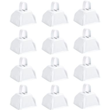 Blue Panda Cow Bell Set - 12-Count Loud Bells with Handles, Cowbells, Noisemaker Call Bells for Football Games, Weddings, Classroom Use, White- 3 x 2.8 x 2.49 inches. View a larger version of this product image.