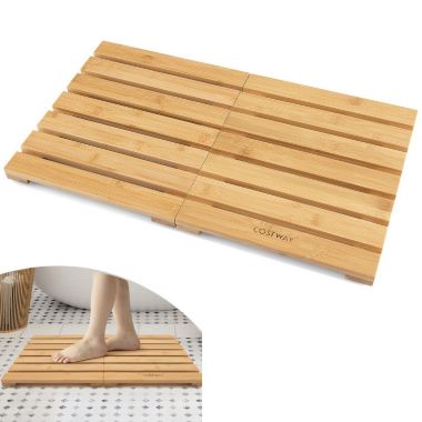 Slickblue Bamboo Bath Mat with Non-slip Pads and Slatted Design-Natural. View a larger version of this product image.