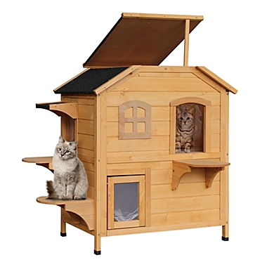 PawHut Fir Wood 2-Story Outdoor Cat House, Wooden Feral Cat Shelter with  Openable Asphalt Roof for Indoor/Outdoor, Natural | Bed Bath & Beyond