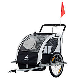 Aosom Elite 2-In-1 Three-Wheel Bicycle Cargo Trailer & Jogger for Two Children with 2 Security Harnesses & Storage, White