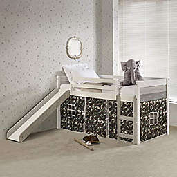 Donco Twin Panel Low Loft Bed With Slide In Two-Tone Grey/White Finish & Camo Tent Kit - GREY/WHITE FINISH & BLUE
