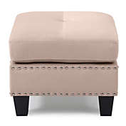 Passion Furniture Nailer Beige Twill Upholstered Ottoman
